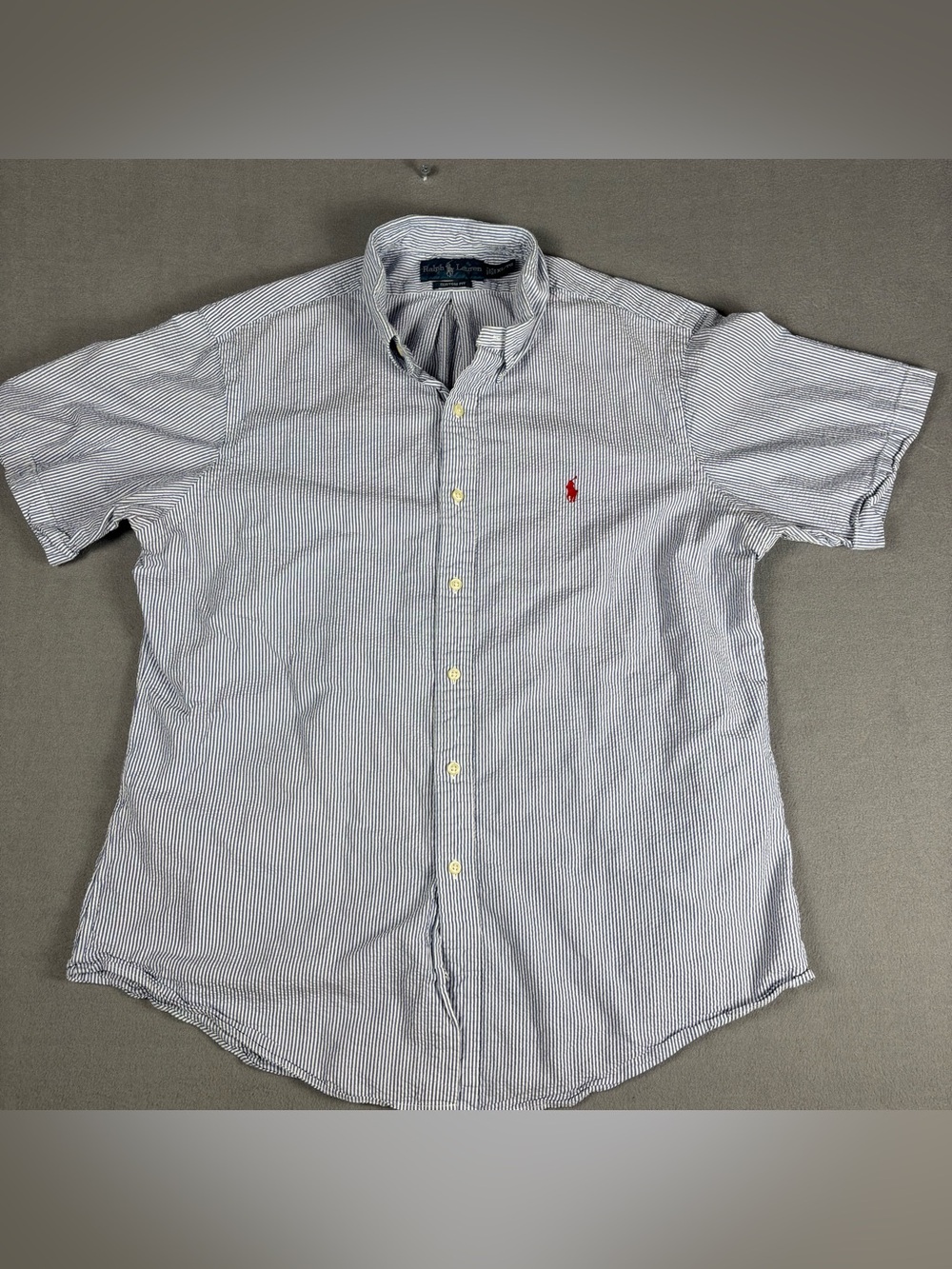 Ralph Lauren Seersucker Button Up Shirt Mens XL Classic Fit Striped Blue White